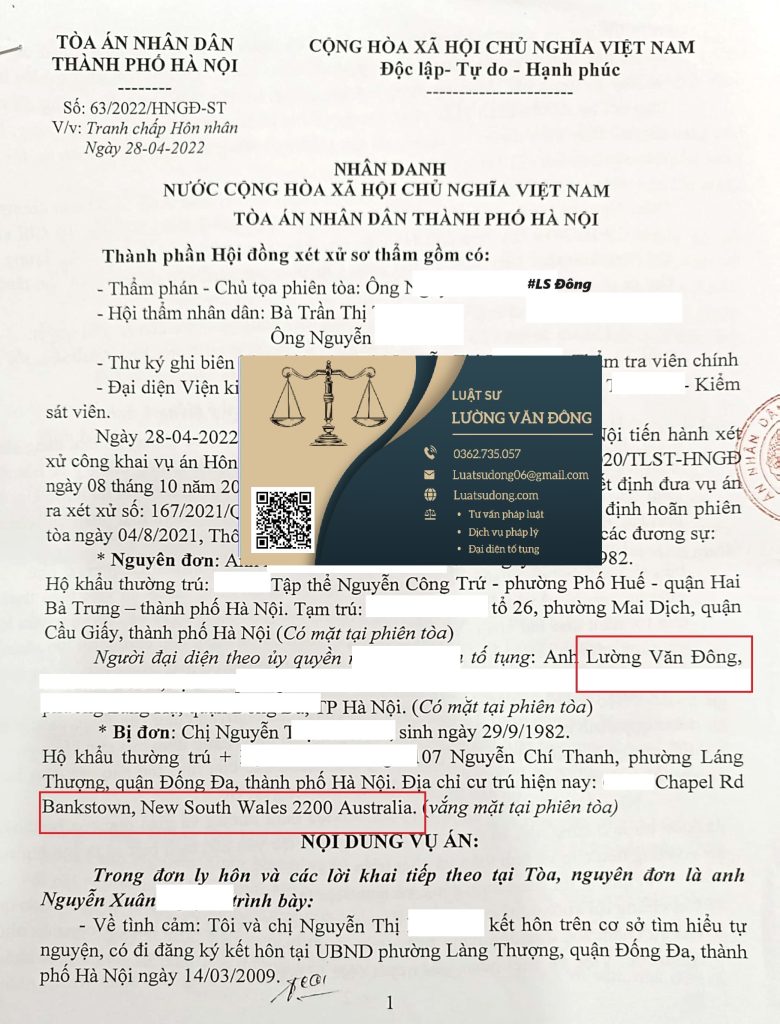 Ly hôn với 1 bên đang ở ÚC