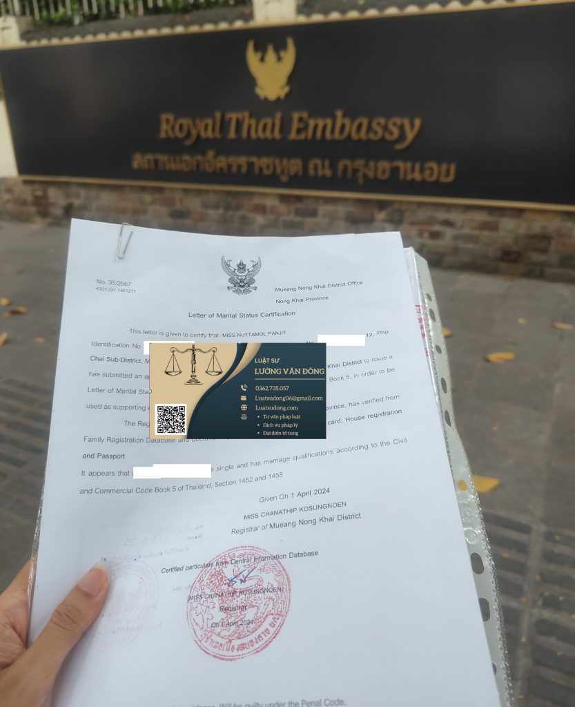 Giấy xác nhận về tình trạng hôn nhân của người Thái Lan