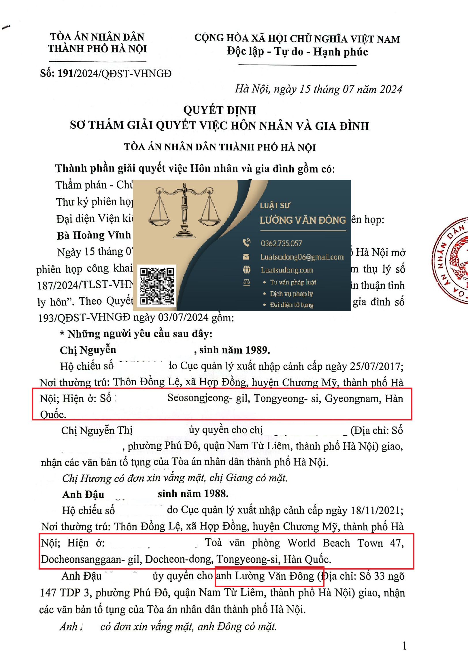 Ly hôn với người Việt Nam đang ở Hàn Quốc