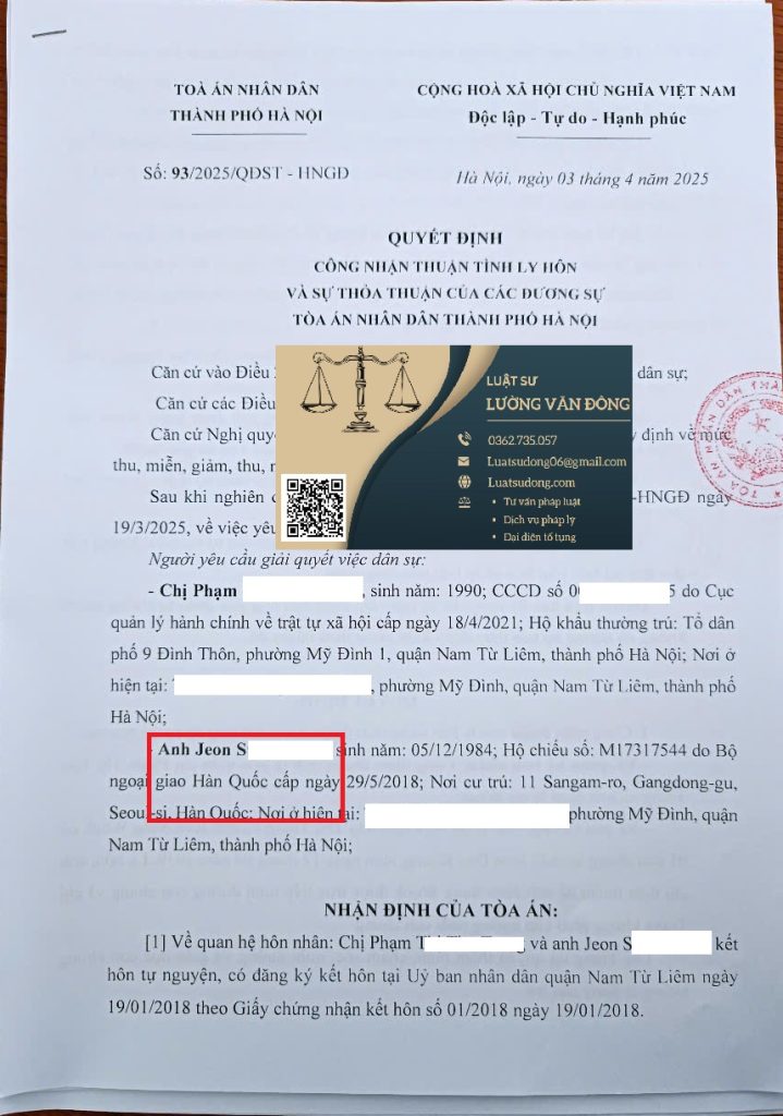 Ly hôn với người Hàn Quốc - tại Hà Nội