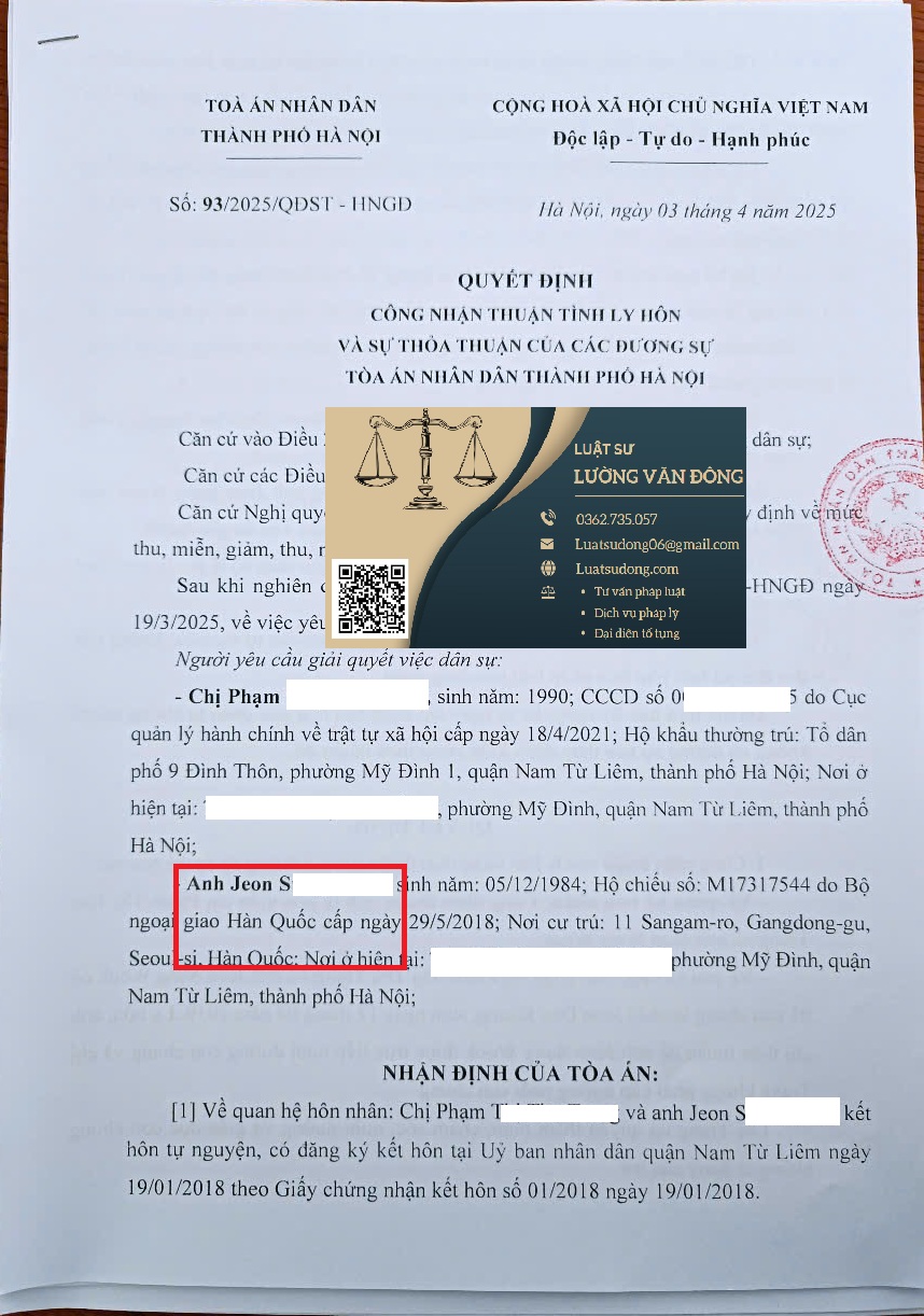 Ly hôn với người Hàn Quốc - tại Hà Nội