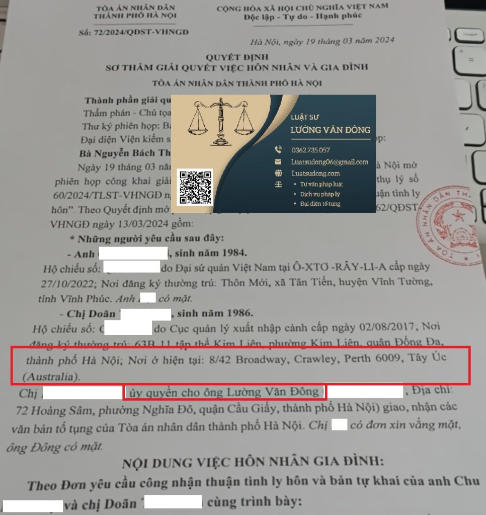 Ly hôn với 1 bên đang ở ÚC