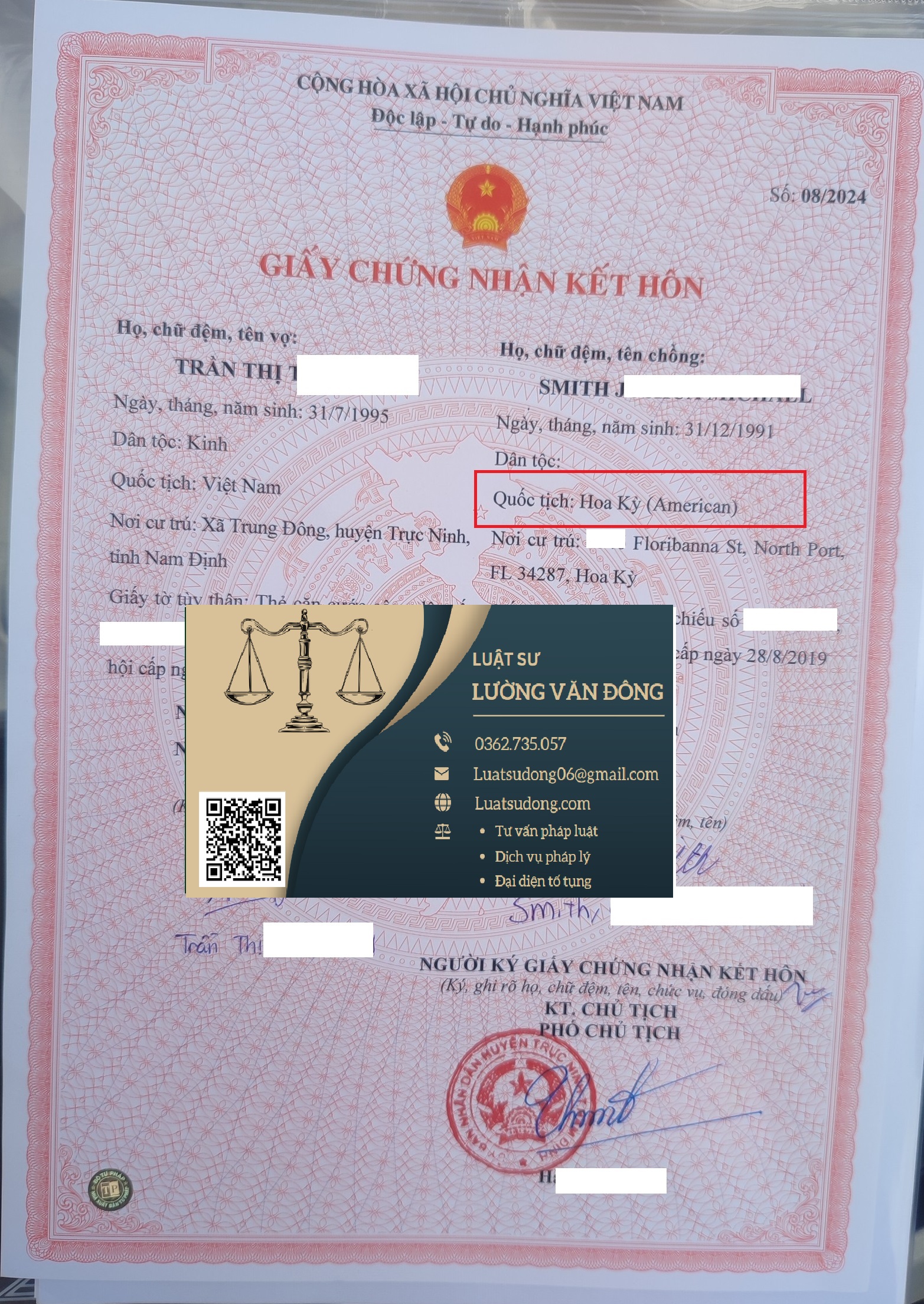 Kết hôn với người Mỹ tại Việt Nam