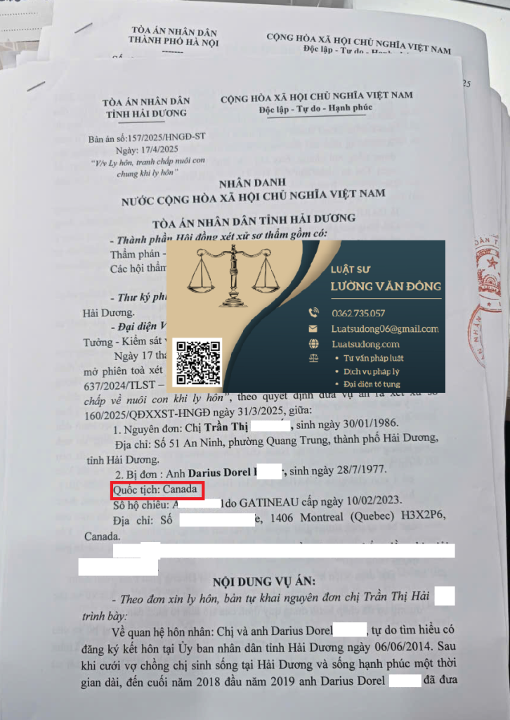 Ly hôn với người Canada tại Việt Nam