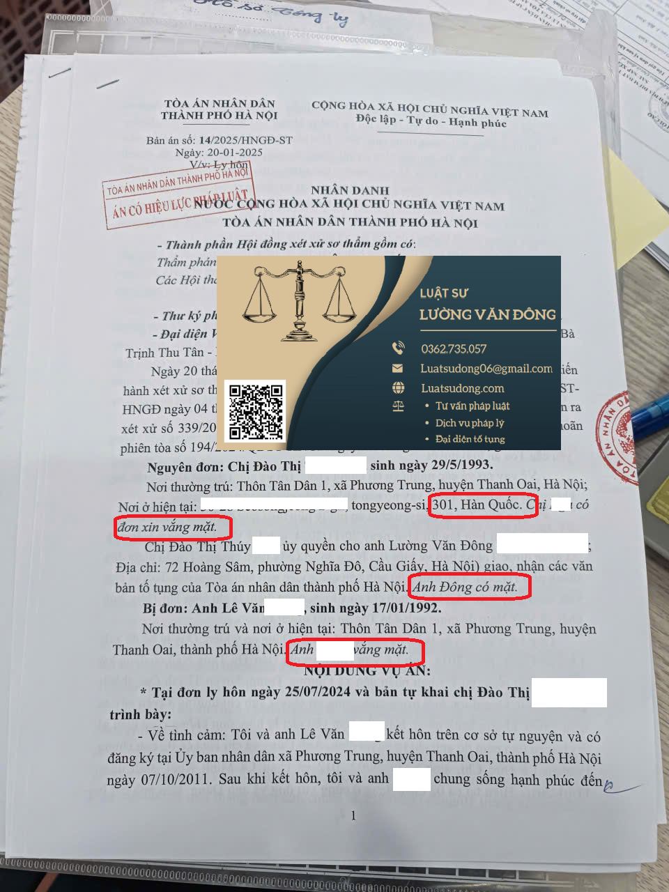 Ly hôn 1 bên đang ở Hàn Quốc