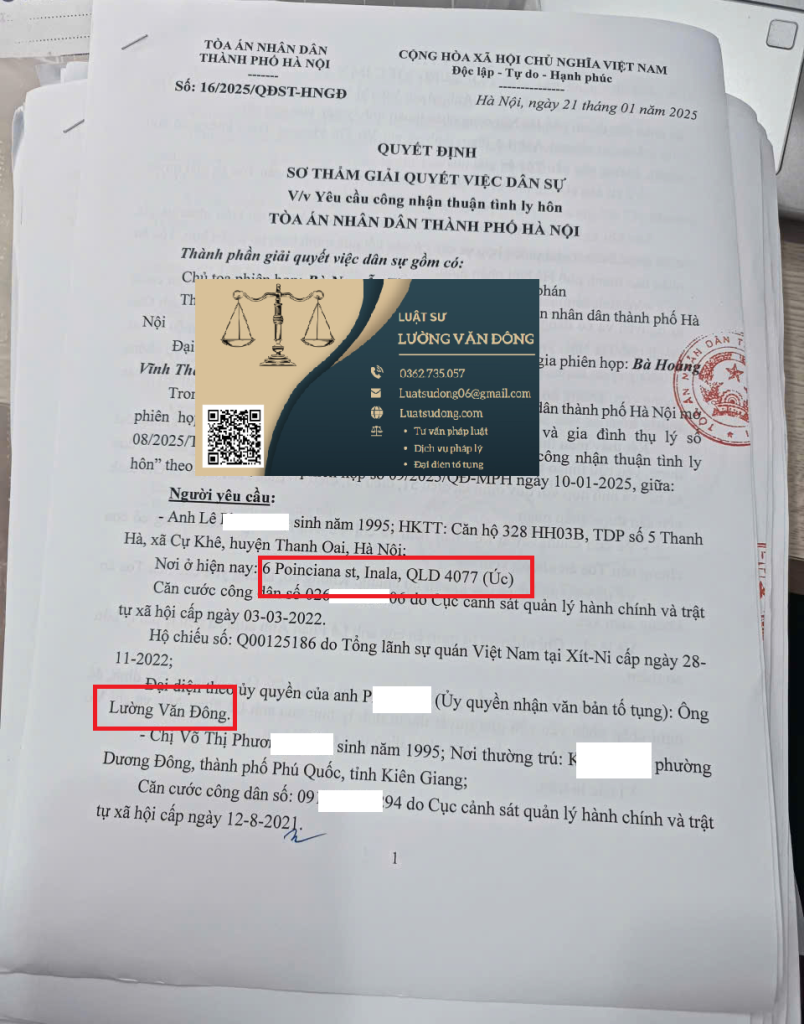 Ly hôn 1 bên đang ở Úc