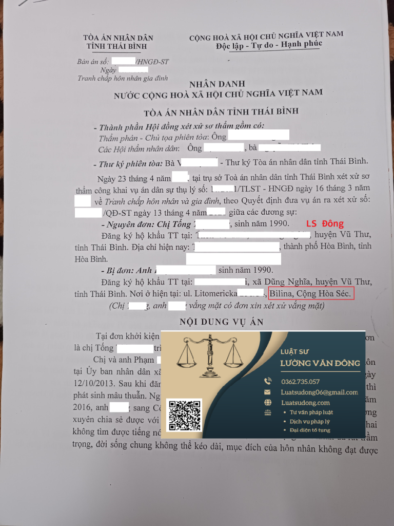 Ly hôn 1 bên đang ở Cộng Hòa Séc