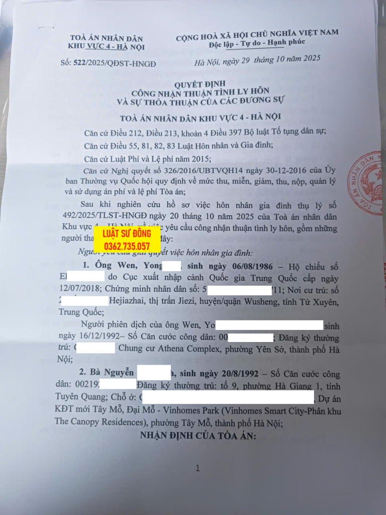 Ly hôn với người Trung Quốc