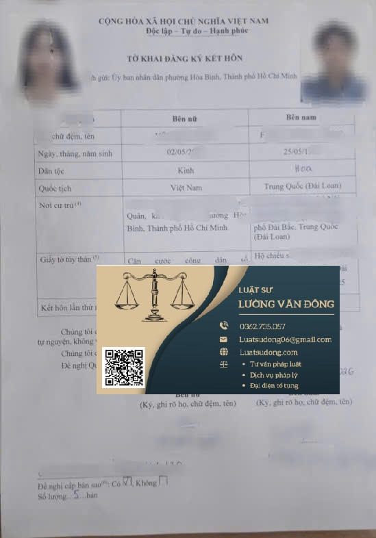 Tờ khai kết hôn với người Trung Quốc