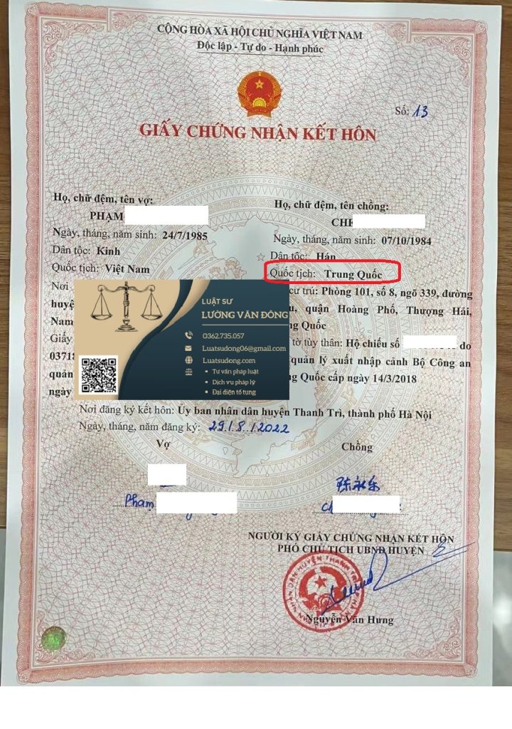 Kết hôn với người Trung Quốc tại Hà Nội