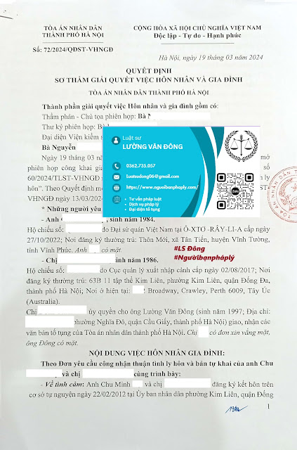 Ly hôn 1 bên đang ở Úc tại Hà Nội