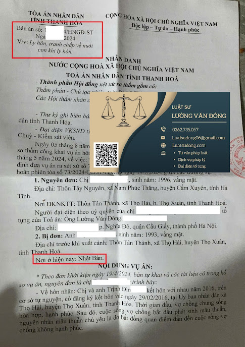 Bản Án Ly hôn yếu tố nước ngoài tại Thanh Hóa