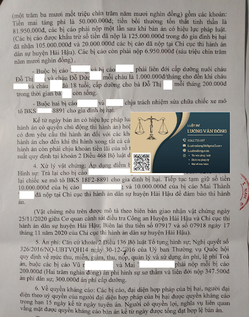 Bản án tuyên xử bị cáo và nghĩa vụ bồi thường