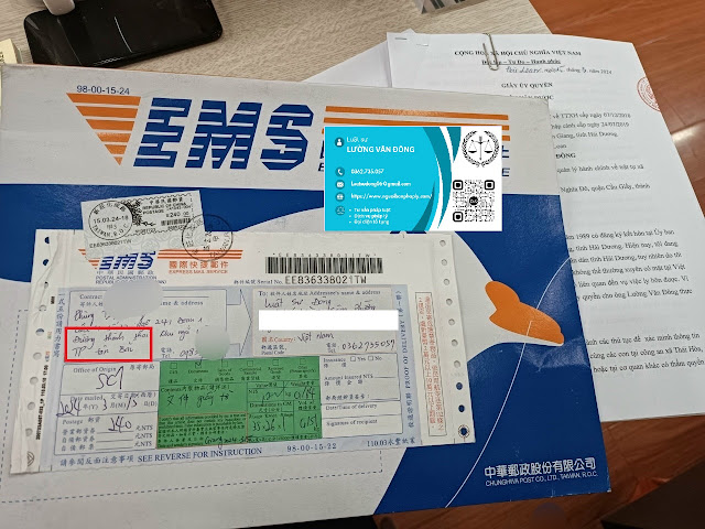Khách hàng ở Đài Loan gửi hồ sơ về cho Luật sư hỗ trợ giả quyết thủ tục tại VN