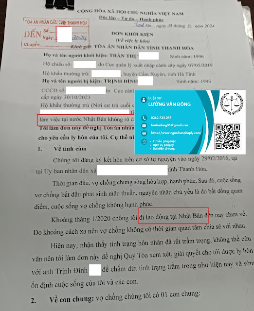 Ly hôn với 1 bên đang ở Nhật tại Thanh Hóa