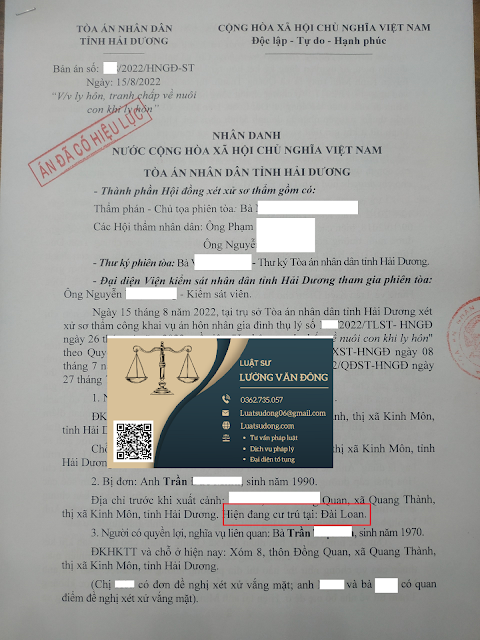 Ly hôn yếu tố nước ngoài - 1 bên đang ở Đài Loan