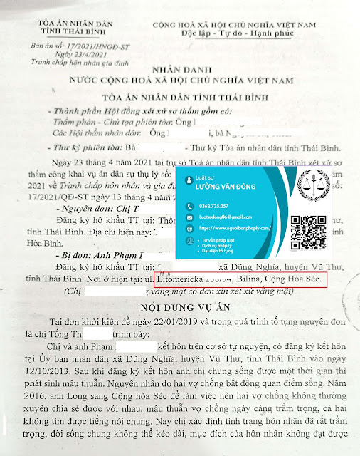Bản án ly hôn có yếu tố nước ngoài mà LS Đông hỗ trợ khách hàng Bản án ly hôn có yếu tố nước ngoài mà LS Đông hỗ trợ khách hàng