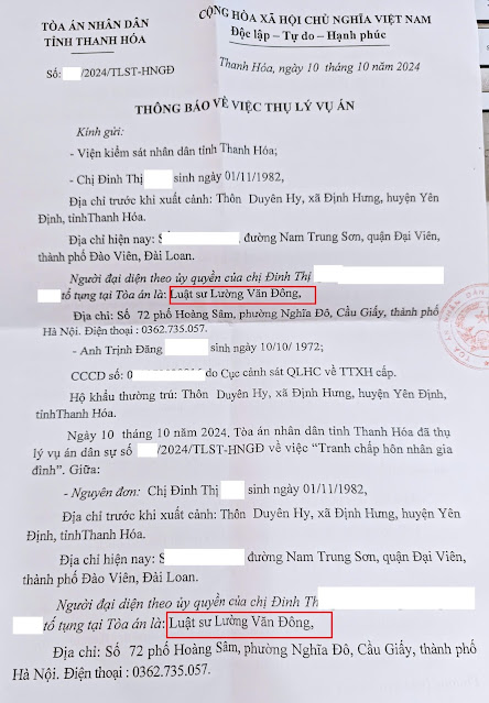 Thông báo thụ lý vụ án