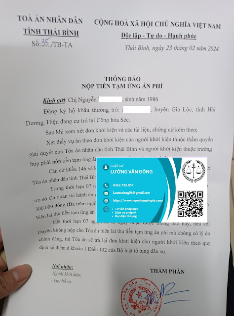 Thông báo nộp tạm ứng án phí Tòa án tỉnh Thái Bình Thông báo nộp tạm ứng án phí Tòa án tỉnh Thái Bình