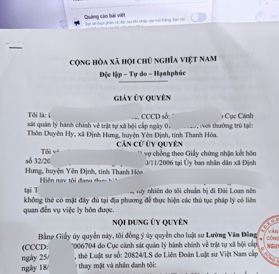 Khách hàng ủy quyền cho Luật sư tham gia tố tụng tại tòa án