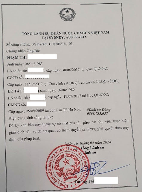 Xác nhận của ĐSQ VN tại Úc Xác nhận của ĐSQ VN tại Úc