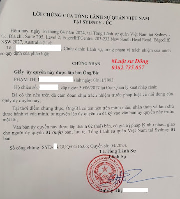 Xác nhận của ĐSQ VN tại Úc