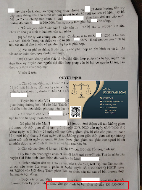 Bản án tuyên xử bị cáo và nghĩa vụ bồi thường