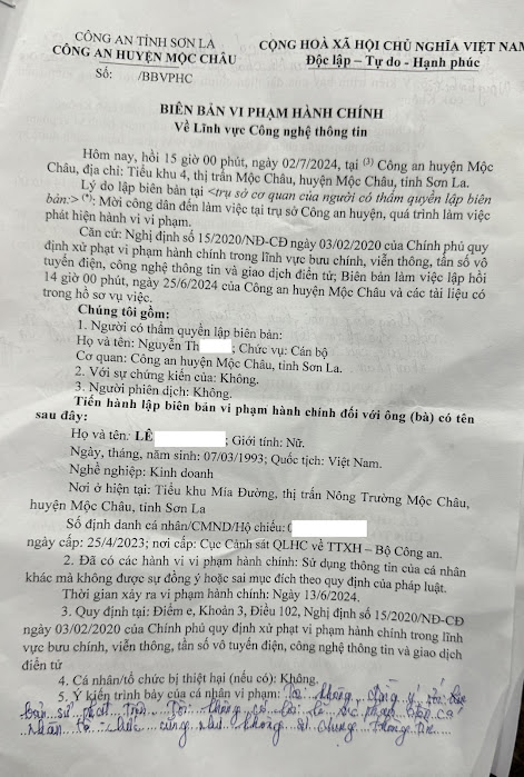 Biên bản xử phạt vi phạm hành chính