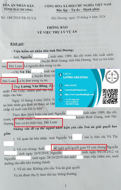Ly hôn cả 2 vợ chồng đều đang ở Đài Loan