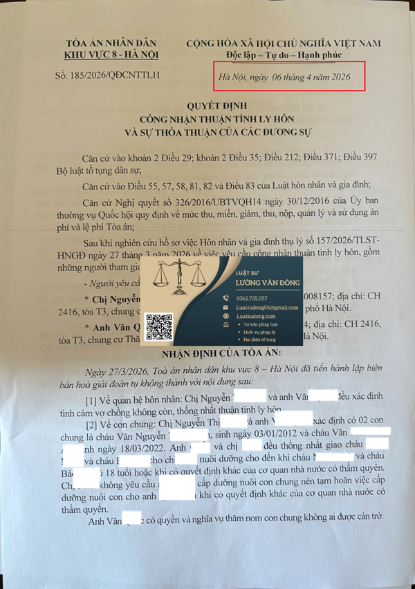 Ly hôn tại tòa án khu vực 8 Hà Nội