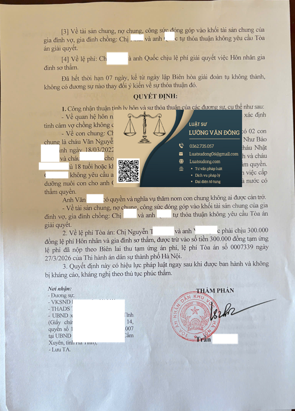 Ly hôn tại tòa án khu vực 8 Hà Nội
