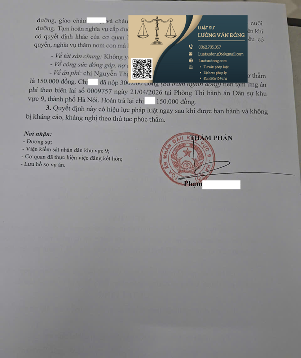 Ly hôn tại tòa án khu vực 9 Hà Nội