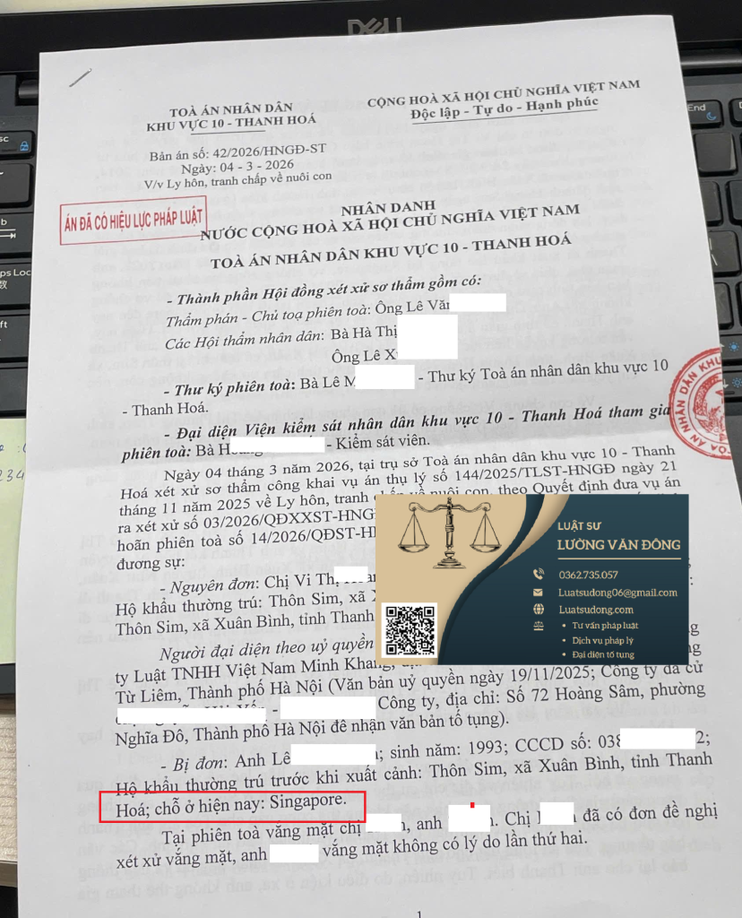 Bản án ly hôn khu vực 10 - Thanh Hóa