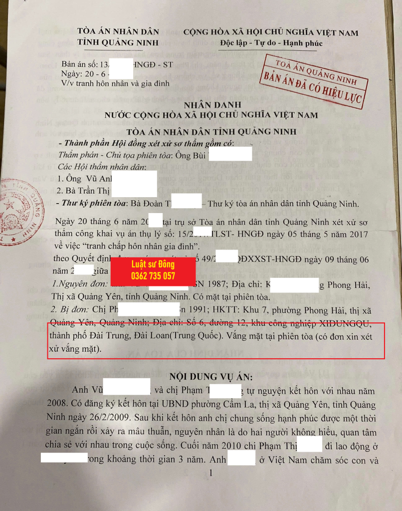 Ly hôn với người Việt Nam đang ở Trung Quốc