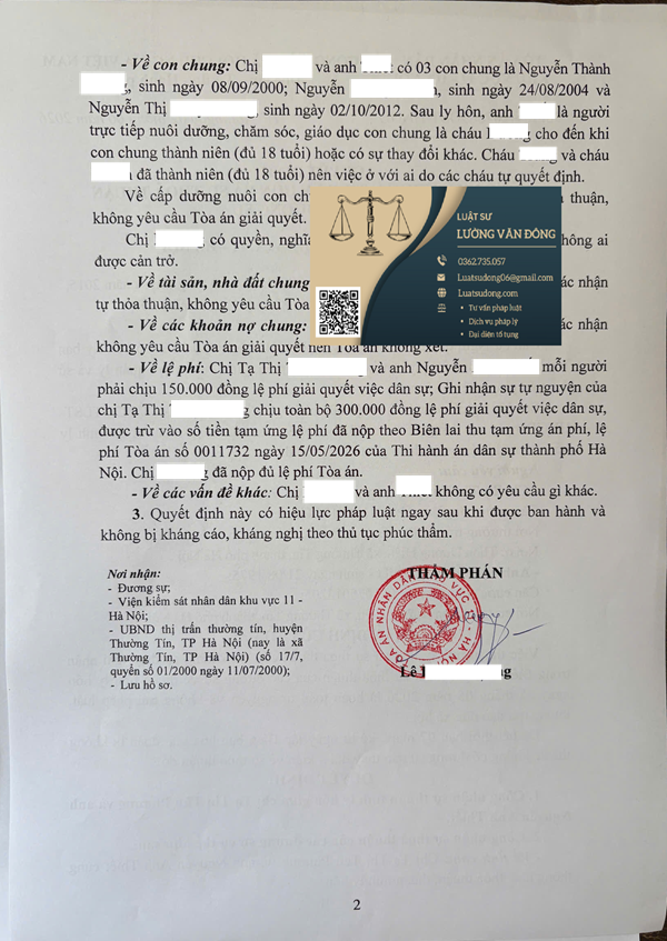 Ly hôn tại tòa án khu vực 11 Hà Nội