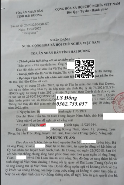 Ly hôn với người Đài Loan tại Việt Nam