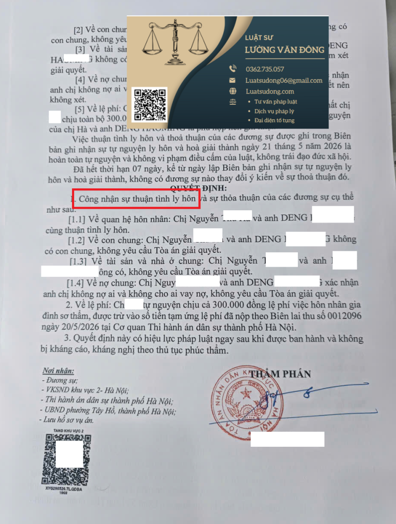 Ly hôn với người Trung Quốc tại hà Nội