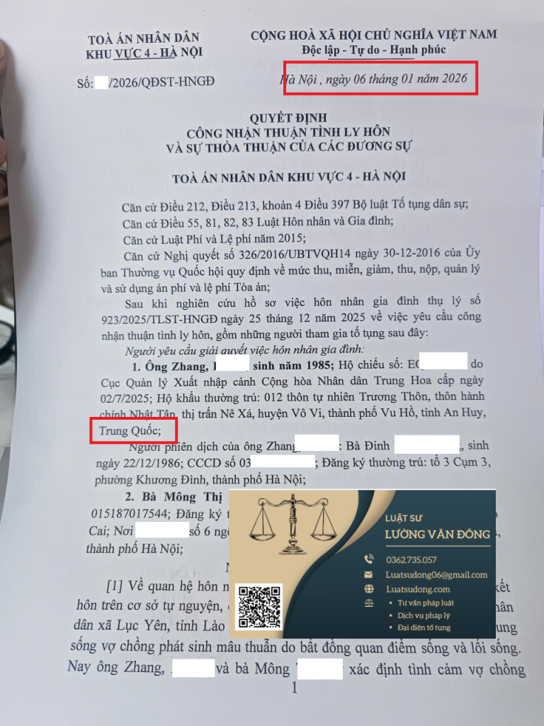 Ly hôn với người Trung Quốc