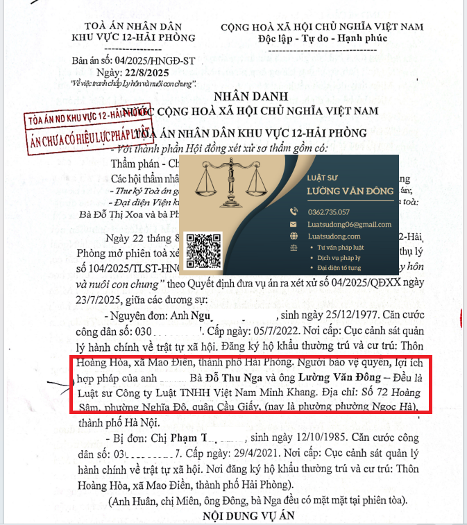 ly hôn đơn phương tại khu vực 12 Hải Phòng