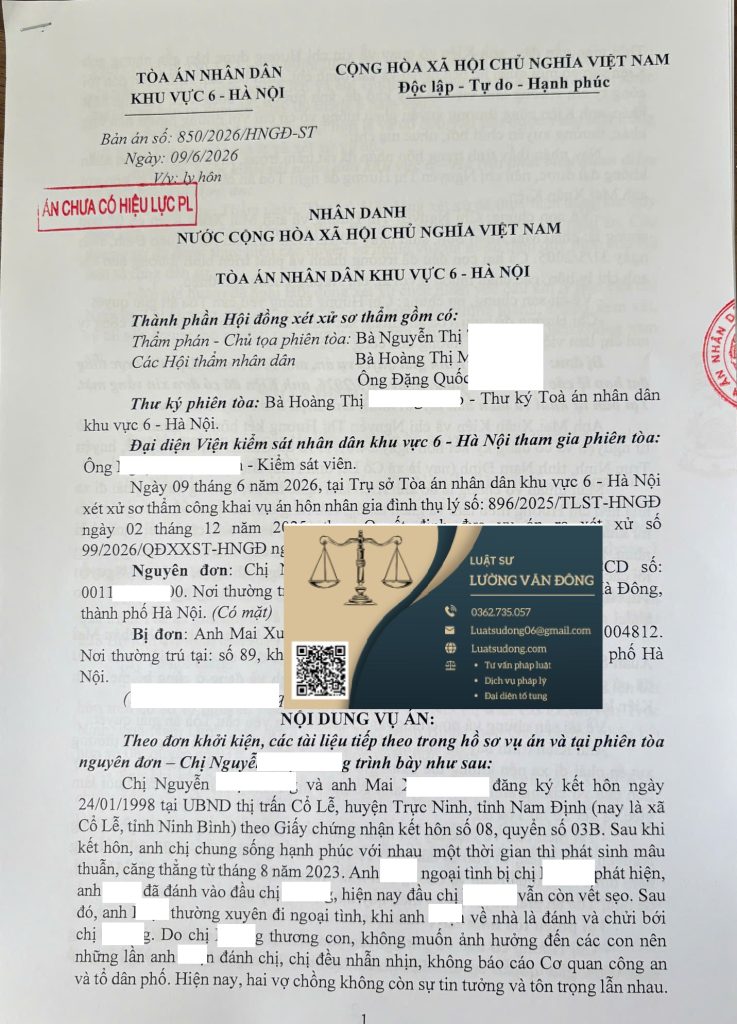ly hôn đơn phương tại khu vực 6 - Hà Nội