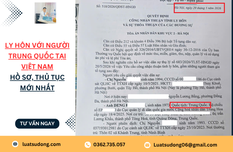 Ly hôn với người Trung Quốc tại Việt Nam