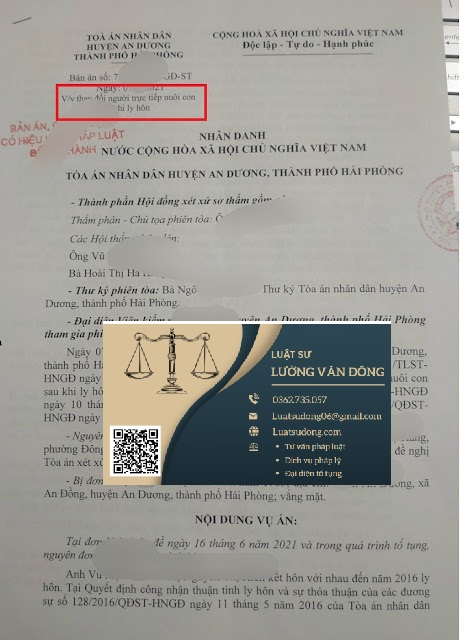 Bản án thay đổi người trực tiếp nuôi con sau ly hôn